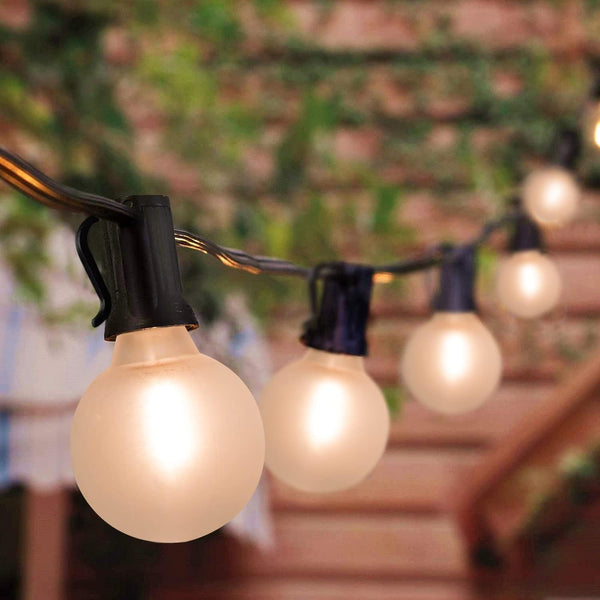 LED Outdoor String Lights 25Ft G40 Frosted White Globe Patio Lights Waterproof