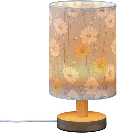 Aslsiy (7) Bedside Table Lamp Cute Daisy Flower Kids Nightstand Lamp Night Light Fabric Shade for Bedroom Living Room