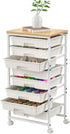Shulemin Drawer Organizer, 8-Drawer Rolling Storage Cart with Wooden Tabletop & Lockable Wheels