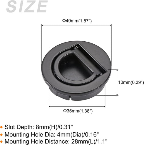 Flush Ring Pull Handles (35mm/1.38") 1Pcs, Zinc Alloy Flush Pull Slam Latch with Screws - for Drawer Sliding Door, Black by METALLIXITY
