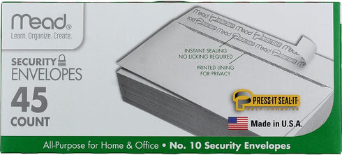 Mead Press-it Seal-it No.10 Security Envelopes, 4.125 x 9.5-Inches, White, 45 Count, Pack of 2 (90 Count In Total)( 75026) by Mead