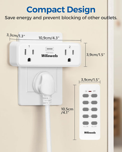4 15A/1875W/125V, 4 Remote Control Outlet with Independent Control Sockets, WILAWELS Wireless Remote Light Switch