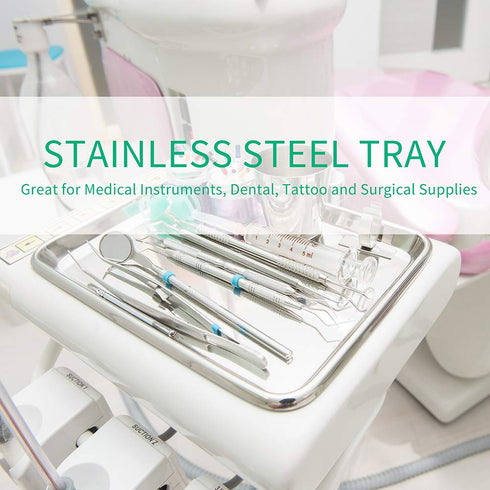2 Pack Stainless Steel Tray, Non Toxic Heavy Duty Pan for Kitchen Baking, Lab Instrument, Medical Surgical Use