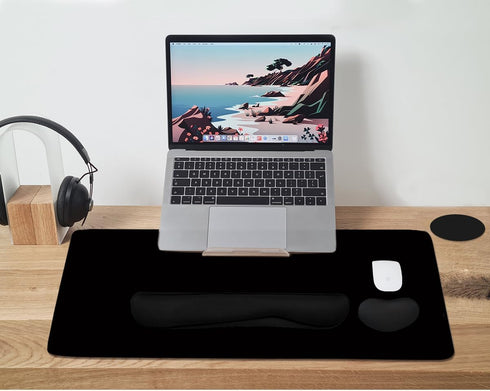 Large Mouse Pad and Keyboard Wrist Rest, 4-in-1 Gaming Desk Pad with Wrist Support, Black Desk Mat for Home Office Study
