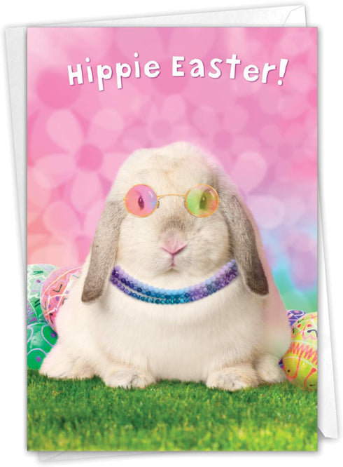 NobleWorks Funny Easter Card with Envelope - Humor Notecard for Easter (1 Card) - Hippie Rabbit