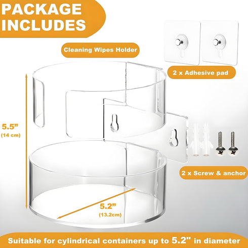 Nelspen (5.04" 5.31" 5.51" Acrylic Wipes Holder, Clear Wall Bracket Container for Cleaning Wipes Wall-Mount or Adhesive