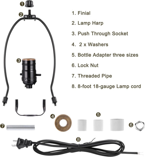 2 Sets Canomo Black Lamp Wiring Kit Includes All Adapters and Side Hole Lamp Socket Allow You to Make a Unique Bottle