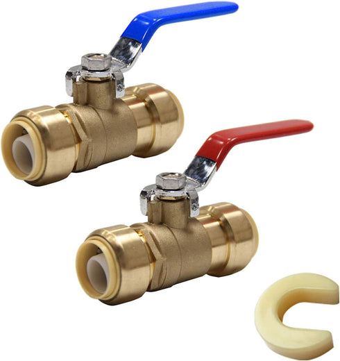 (Pack of 2) EFIELD 1/2 Inch Push-Fit Full Port Ball Valve for Hot and Cold Water with Disconnect Clip