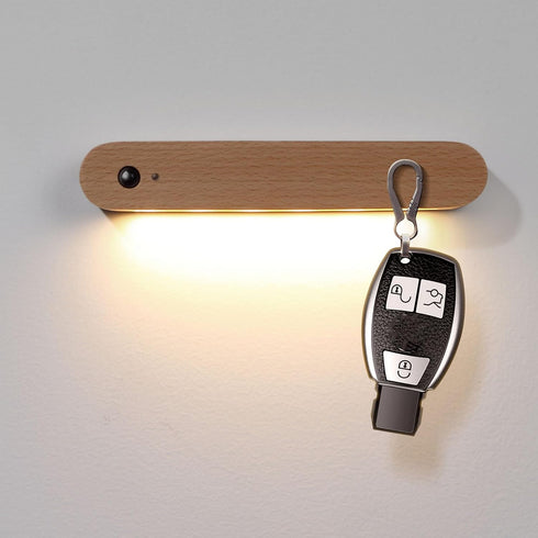 Fockety Motion Sensor Light, Wooden Under Cabinet Light Rechargeable LED Wall Night Motion Activated Night for Bedroom