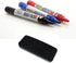 Premium Dry Erase Markers with Eraser Set - 4 White Board Markers in 3 Colors (Black, Red, Blue)
