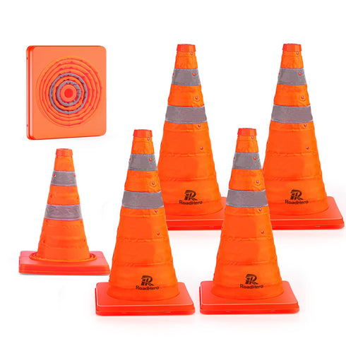 RoadHero 18 Inch Collapsible Traffic Safety Cones, 6 Pack, Multi Purpose Pop-up Cones with Reflective Collar for Road