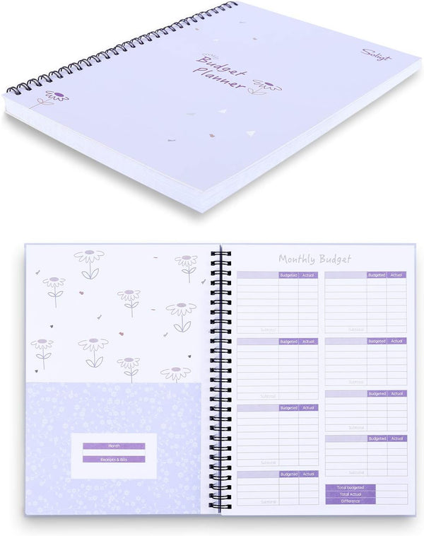 Monthly Budget Planner Book (Undated) with 12 Pockets for Income, Debt, Saving, Expense, and Bill Tracker, Purple