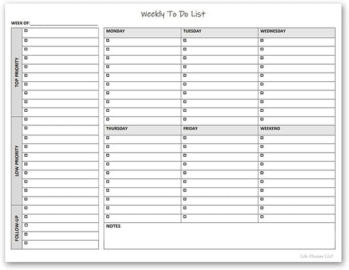 Weekly To Do List Notepad, 60 Page Task Planning Pad with Daily Checklist, 11 X 8.5 Desk Notebook for Office