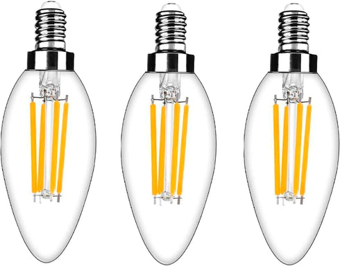 E12 4W 2700K Bulb (3 Packs) LED Candlestick Retro Candle Warm White Tiffany Table lamp Transparent Glass Lighting