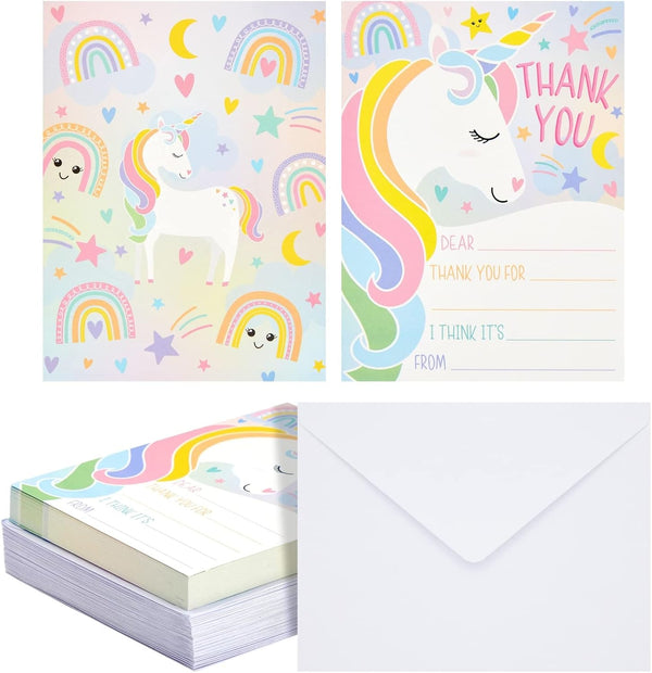 Kids Thank You Cards Unicorn Fill-In-the-Blank - 5.5 x 4.25 in Pink