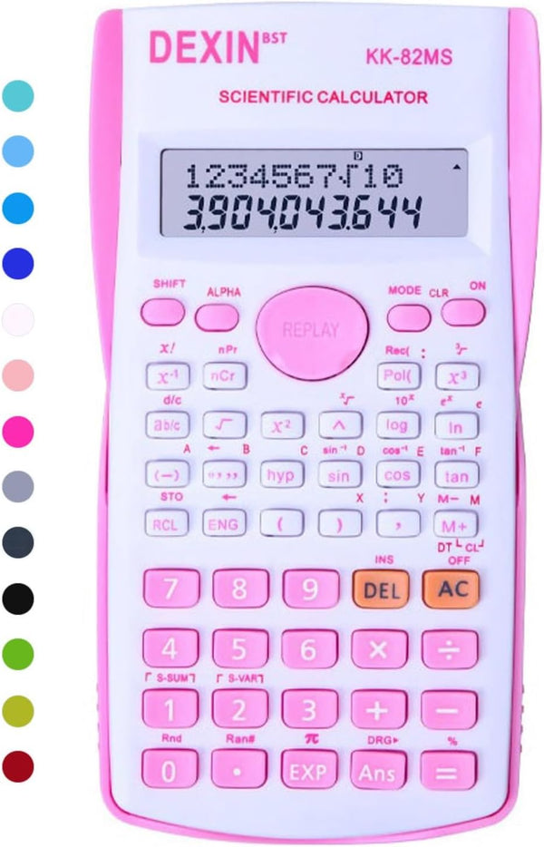 Scientific Calculators for Students, 240 Functions, 2 Line 10+2 Digits, Desk Math Calculator (Pink and White)