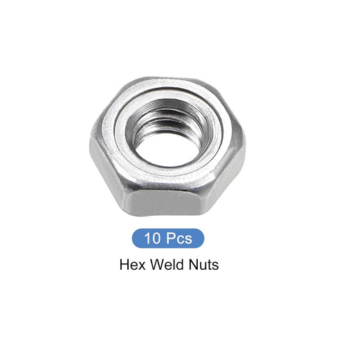 Hex Weld Nuts Steel (1/4-20 Thread Size) 10Pcs, Carbon Steel Hexagonal Nuts for Machinery Industry, Home Furniture
