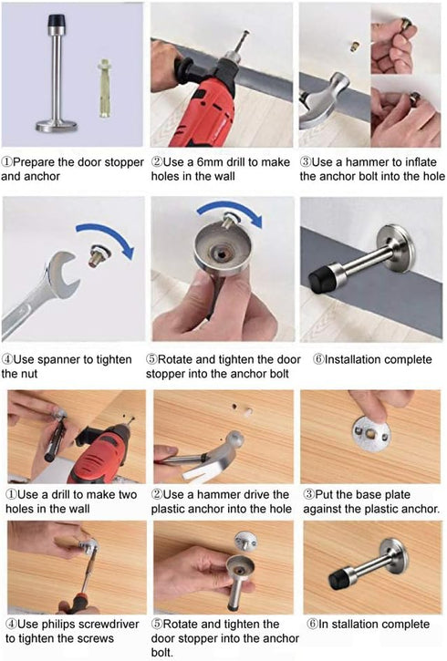 Door Stop 5 Inch Long Stainless Steel Stoppers Brushed Satin Nickel Heavy Duty Rubber for Wall and Door Protection