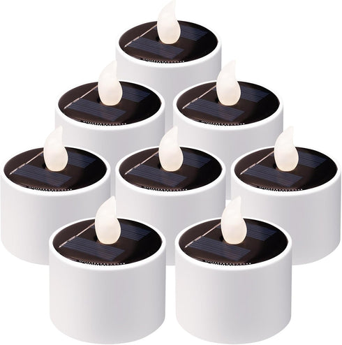 8 Pack 2.3''x2.1'' Solar Tea Lights Outdoor - Waterproof Rechargeable Dusk to Dawn Outdoor Lighting Flameless Flicker
