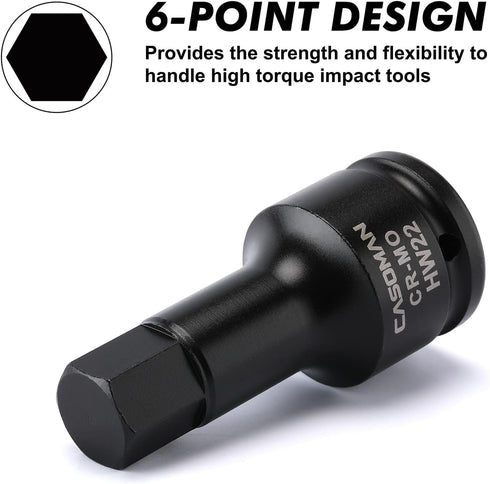 3/4 Inch Set, 5-Pieces, 14mm, 17mm, 19mm, 22mm, 24mm, 3/4" Set, CASOMAN Drive Impact Hex Driver Metric, Drive Master