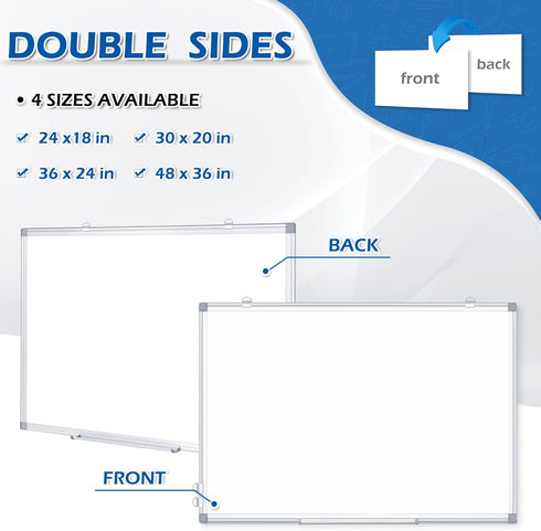 DOLLAR BOSS Magnetic Dry Erase Board, 24 x 18 Inch Double-Sided Whiteboard for Office, School, Home with 8 Magnets