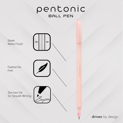 Pentonic Ballpoint Pens, 10 Count, Frosted Pale Pink Barrel with Red Ink, 0.7 mm Fine Point, Smooth Writing For Journaling & Note Taking (PEN13087) by Pentonic