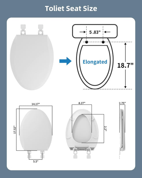 Hibbent Elongated Toilet Seat with Oval Cover, Soft Close Toilet Seat, Easy to Install,Never Loosen Hinge to Prevent