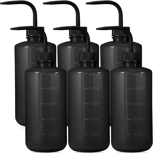 6 Pcs 500 ml Black Tattoo Wash Bottle, Water Squirt Bottle, Lab Squeeze Bottles for Eyelash Extensions