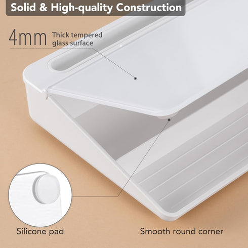 Varhomax Glass Desk Whiteboard with Wireless Charger, Desktop Dry Erase Board with Storage, Memo Notepad for Home Office