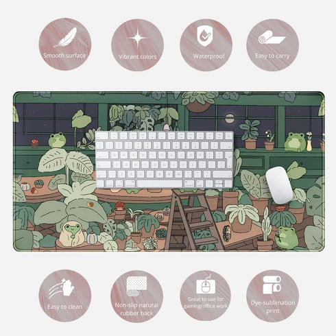 Cute Frog Mouse Pad, Kawaii Green Desk Decor Mat, Large Gaming Mouse Pad for Computer, Desk Decor Home Office