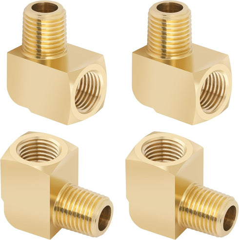KOOTANS 4pcs 1/4 NPT 90 Degree Barstock Street Elbow Brass Fittings, 1/4" NPT Male to Female Thread