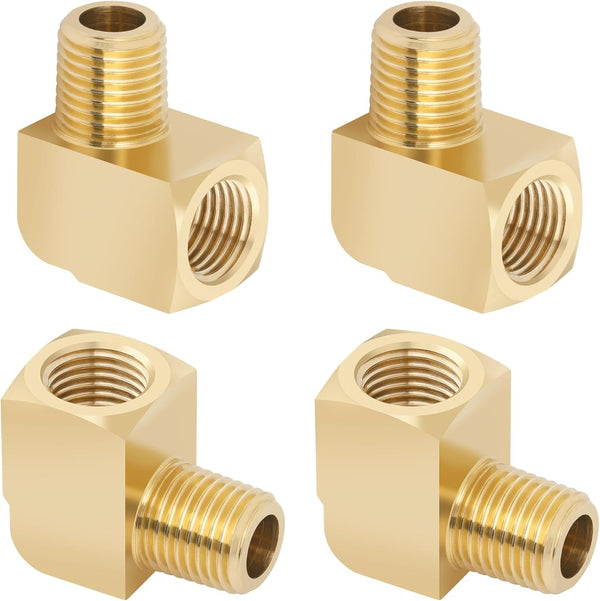 KOOTANS 4pcs 1/4 NPT 90 Degree Barstock Street Elbow Brass Fittings, 1/4" NPT Male to Female Thread