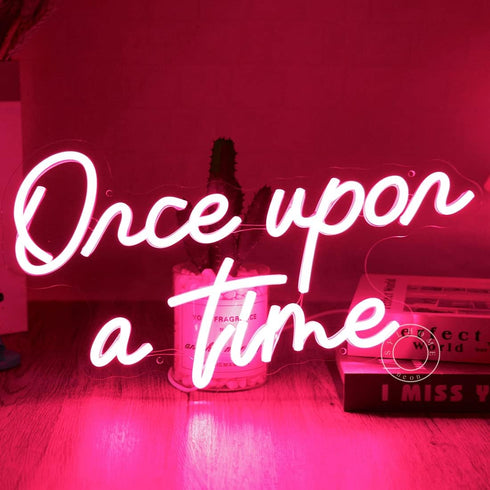 5V 15.8"X8.9" SYLHOME Once Upon A Time Pink LED Neon Light Sign Home Bedroom Kids Room Nursery Wall Decor Sign Words