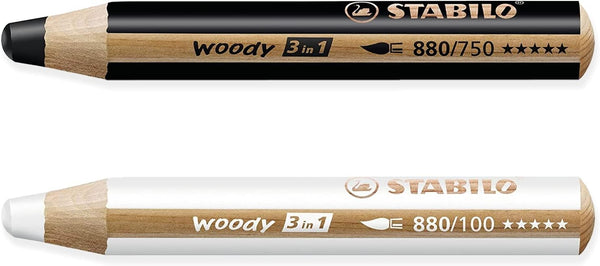 STABILO Woody 3-in-1 Multi-talented Pencil, Pack of 2 - Black & White