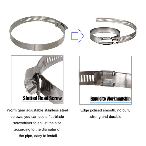 Adjustable Stainless Steel Worm Gear Hose Clamps, Water Pipe Clamps, 4 Pcs (10 Inch)