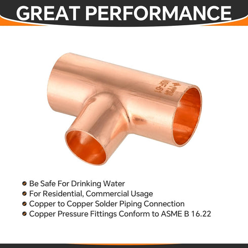 5-Pack Copper Fittings, 1"X1"X3/4" Copper Tee, C x C x C with Sweat Solder Connection