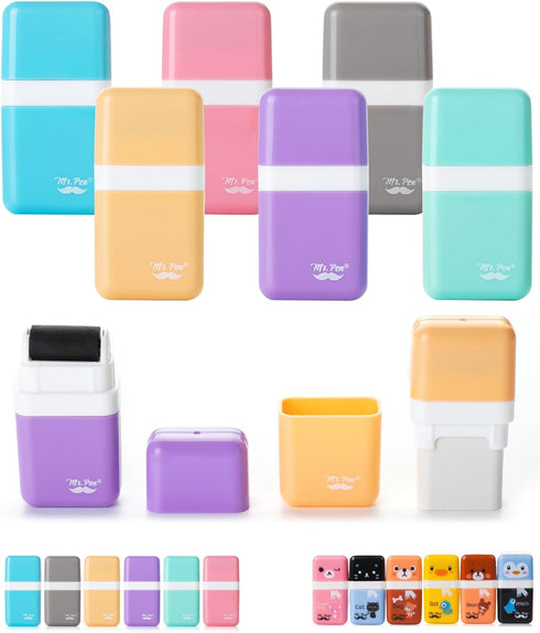 Mr. Pen Erasers for Kids, 6 Pack, Cute Pastel Colors, Pencil Eraser with Cover and Roller for School