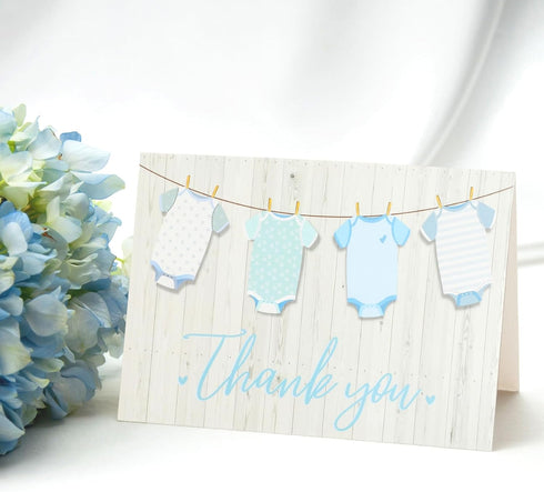 Pipilo Press 6 4 Inch Pack 60 Baby Shower Thank You Cards with Envelopes & Stickers for Boy - x Blue Clothesline Design