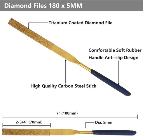YAKAMOZ 10Pcs Titanium Diamond File Set, Fine Round Needle Files for Metal Wood Stone Glass Jewelry