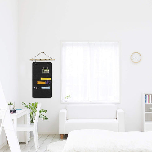 Heavy Duty 5 Pocket Door Hanging File Organizer, Black Wall Storage Pocket Charts for Classroom or Office