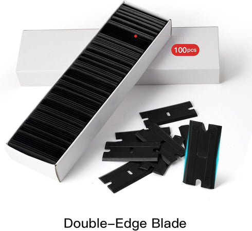 2 100 NEWISHTOOL Pcs Long Handle Plastic Razor Blade Scraper With PCS Spare Replacement Blades, Sticker Remover Glue