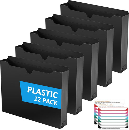 Plastic File Jackets Letter Size, 12 Pack Reinforced Manilla File Pocket Folders, Heavy Duty with Straight Cut Tab, 2