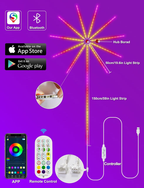 Smart Firework LED Lights, ICRGB Dream Color LED Lights for Bedroom, LED Strip Lights with Remote App Control, Color