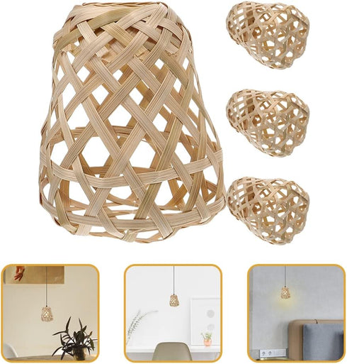 Sewroro 4pcs Bulb Woven Bamboo Lamp Shade Rustic Style Ceiling Lamp Chandelier Cover for Pendant Light Ceiling Fan