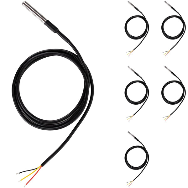 BlueStars Waterproof Digital DS18B20 Temperature Sensor Pack of 5, 1m/39.37 inch, -55°C to 125°C for Arduino