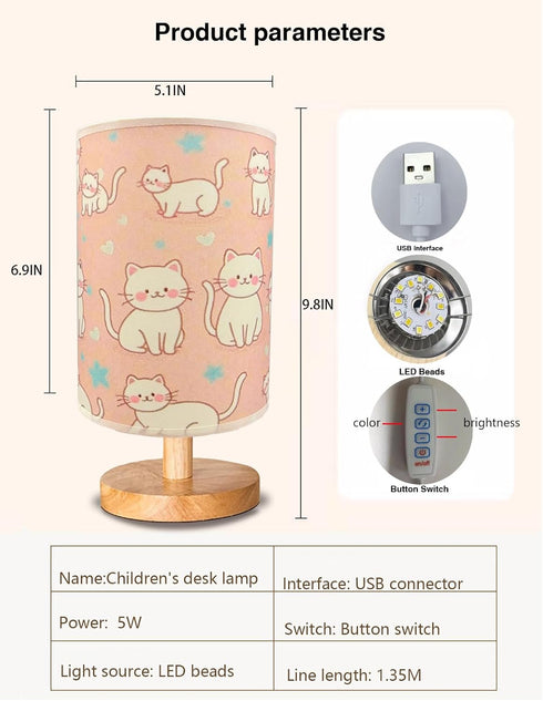 HYLING 3 9 Cat Lamp, Kitty Night Light, Color Changing LED Night Light with Brightness Levels Wood Nightstand Desk Base