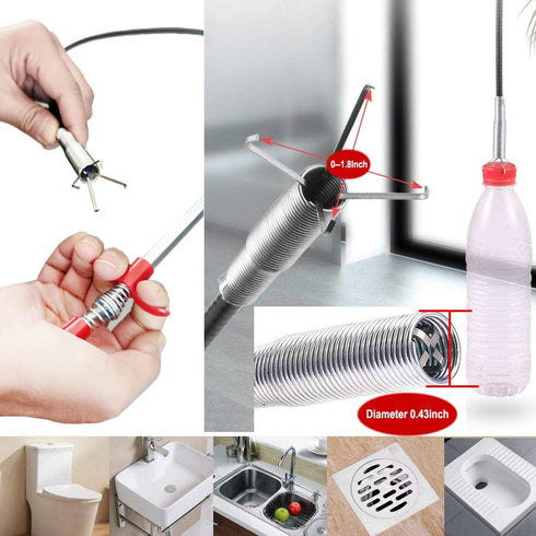 AUSAYE 79 Inch Sink Snake Drain Cleaner Tool, Drain Clog Remover Snake, Hair Remover, Tube Drain Cleaning