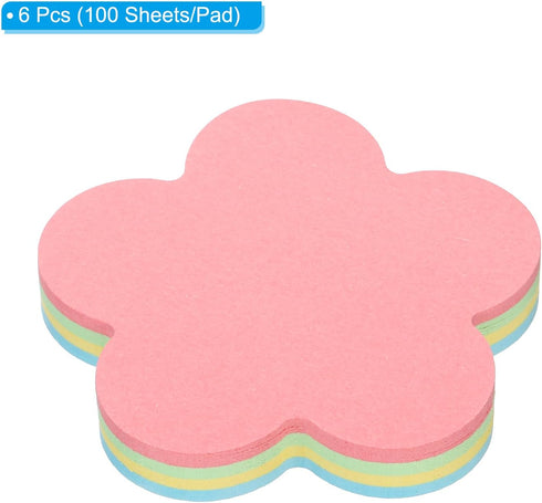 PATIKIL 2.7 x 2.7 Inch Flower Shape Sticky Notes, 6 Pads, Cute Self-Stick Memo Pads, 100 Sheets/Pad for Home Office