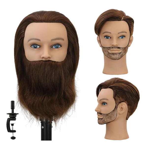 sirydtm 12" Barber Mannequin Head Male 100% Real Hair Blue eyes Mannequin Head