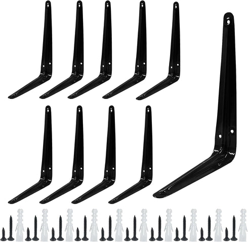 Zorfeter 10 Pcs Shelf Brackets 8 x 6 Inch Black Shelving Brackets Heavy